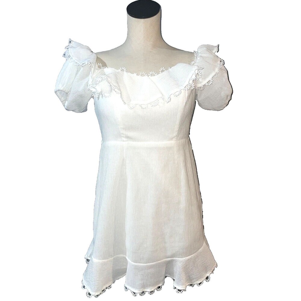 Angel Biba Australia Women's White Ruffled Puff Sleeve Mini Dress size 12 AU/L